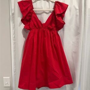 Red Flutter Sleeve Mini Dress